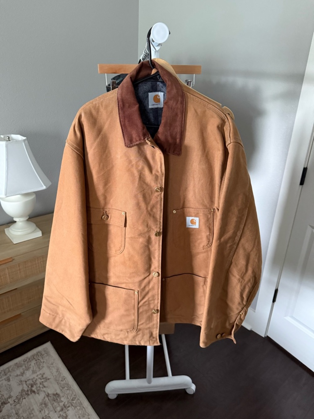 Vintage Carhartt Brown Barn Coat with Dark Brown Corduroy Collar Size 3/4XL